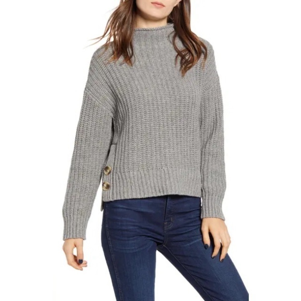 NEW MADEWELL Mockneck Side-Button Pullover Sweater in Grey